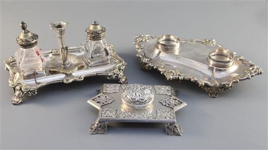 A silver inkstand, 9.5in.